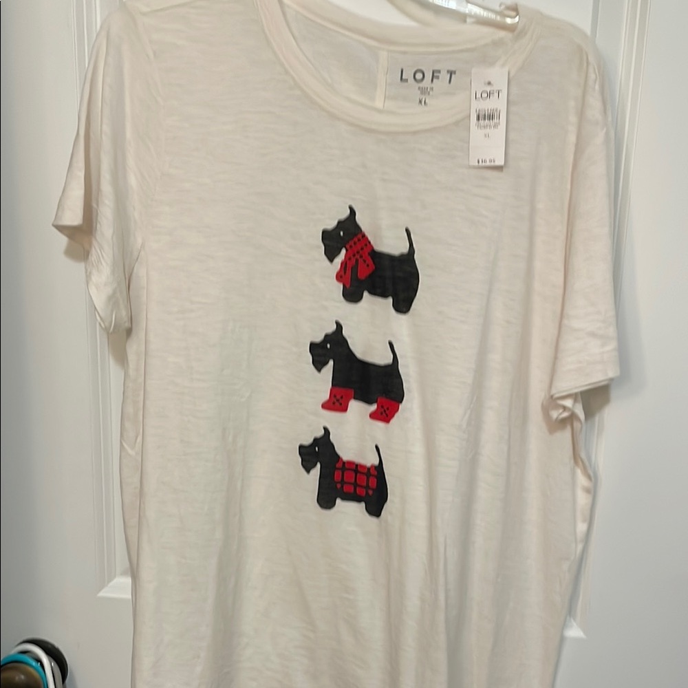 LOFT White T-Shirt with Scottie Dog Design